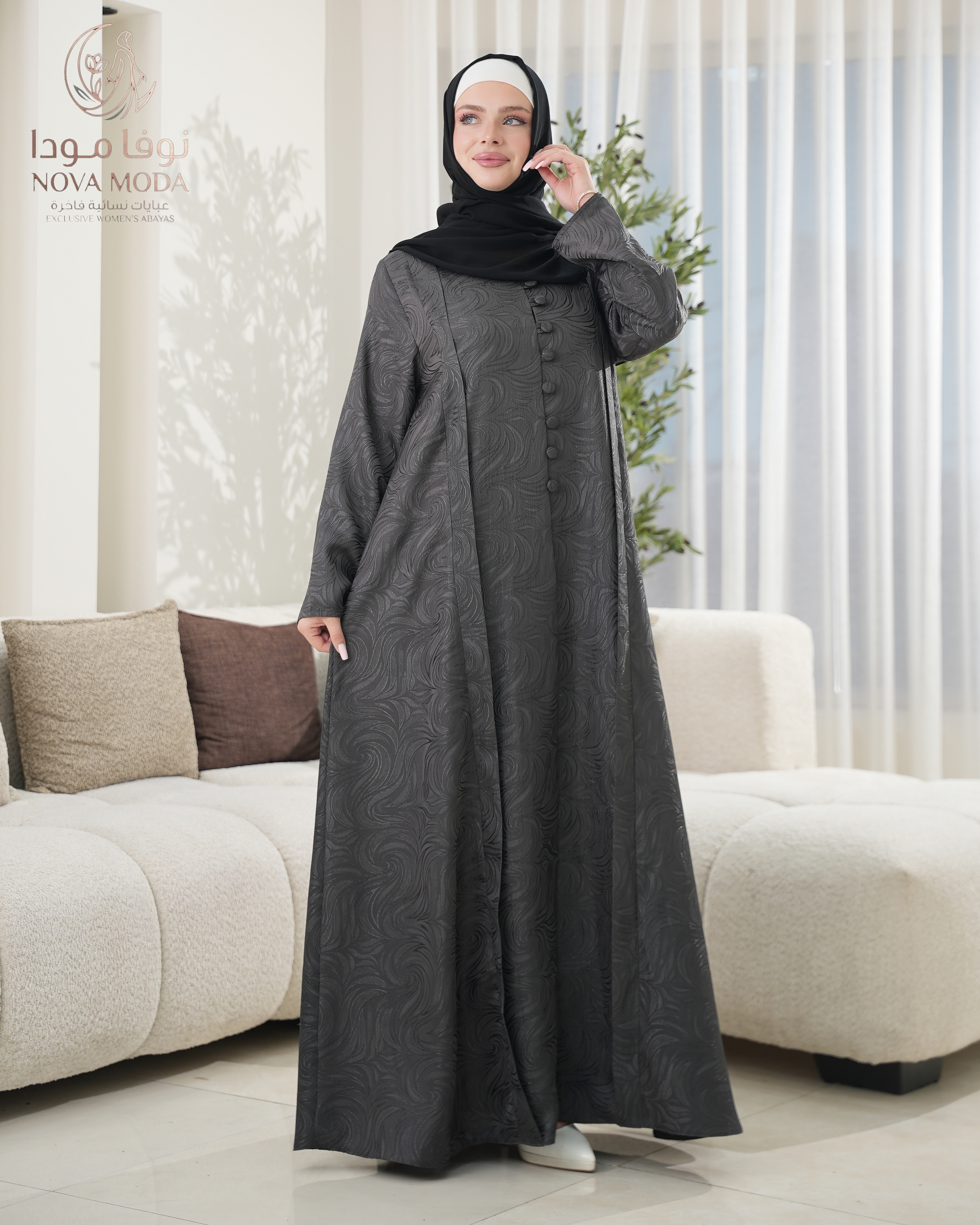 عباية جكارد رمادي