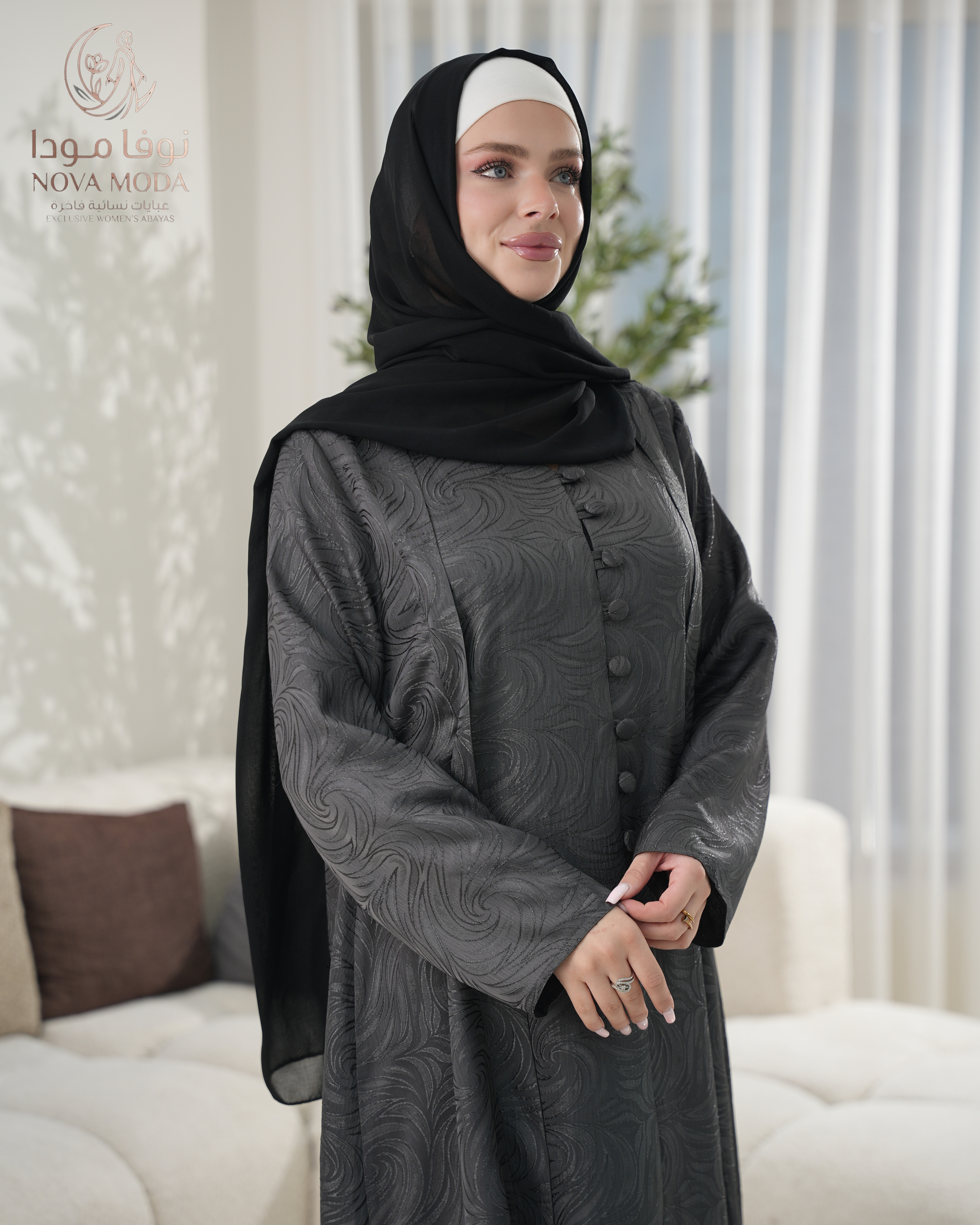 عباية جكارد رمادي - صورة 3