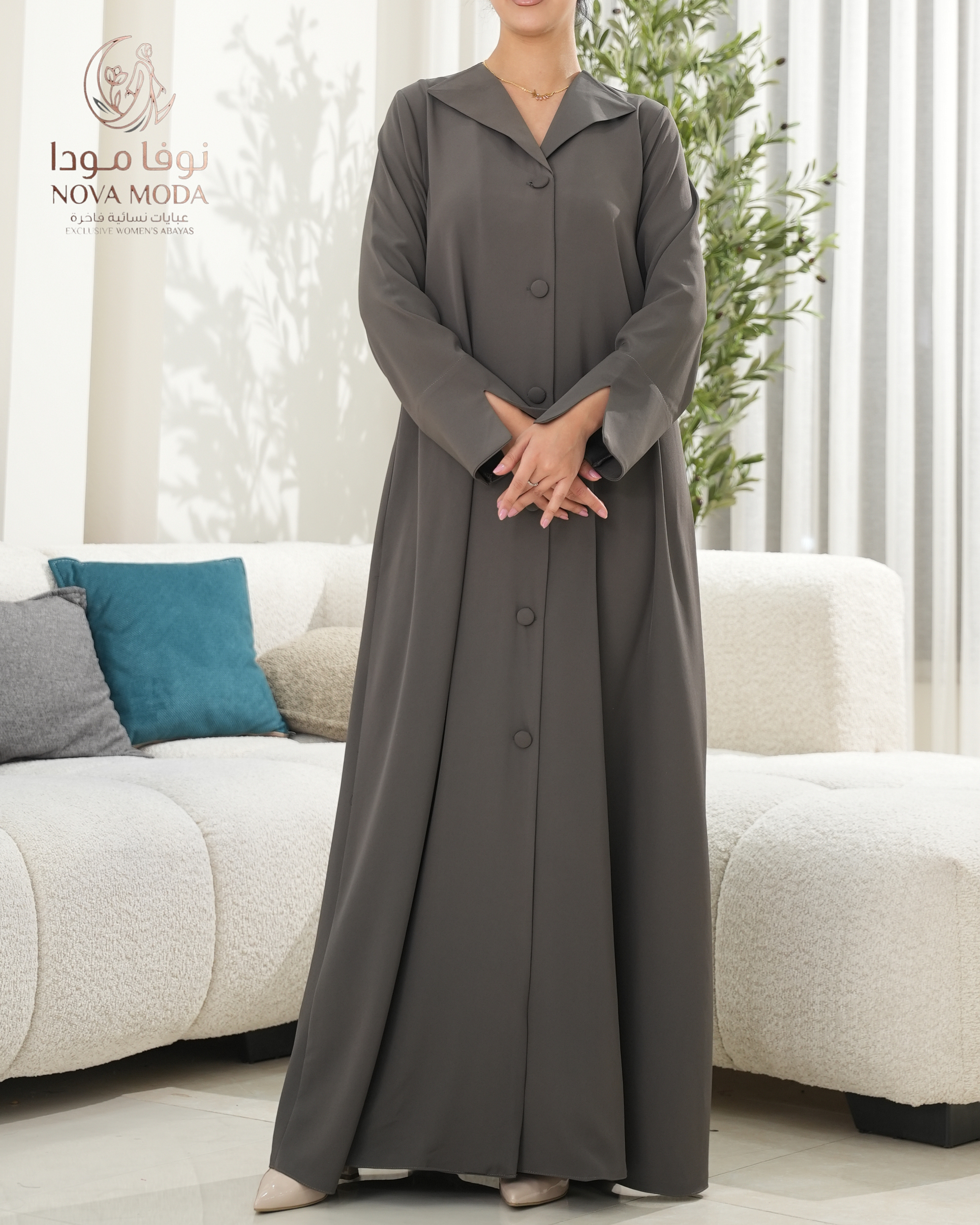 عباية روز كريب رمادي - صورة 3